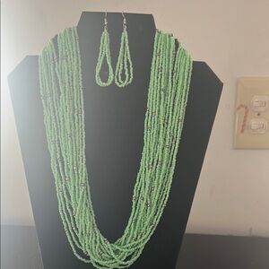 Elegant Green Beaded Necklace and Earring Set